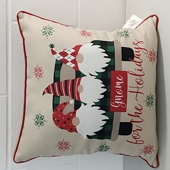 16'"X16" Gnome for the Holidays Zip Pillow Cover Filled with Poly Fiber Fill - Picture 1 of 7